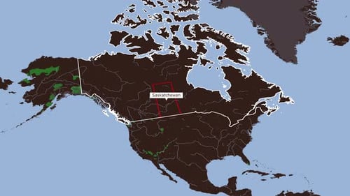 Rotating Map Of Saskatchewan Province, Canada