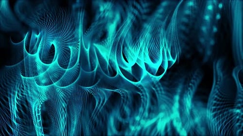 Abstract Flowing Teal Particle Wave Grid Background