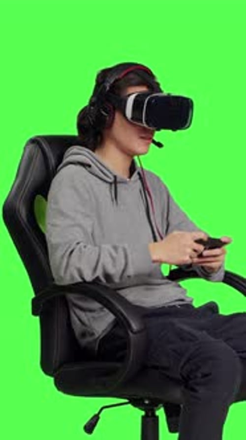 Side View of Player Uses Vr Glasses and Smartphone