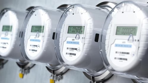 Digital Electric Meters in a Row Measuring Power Use Looped 3d Animation