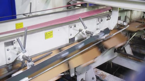 Production Line Transports Cardboard Through Cutting Tool