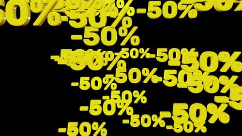 Flowing Yellow 3D -50% Discount Numbers Animation