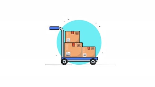 4k Warehouse Trolley with Cartoon Boxes. Shipping Concept Animation Video