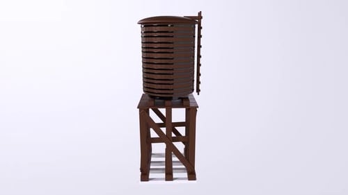 Wassertank aus Holz auf der Tragkonstruktion