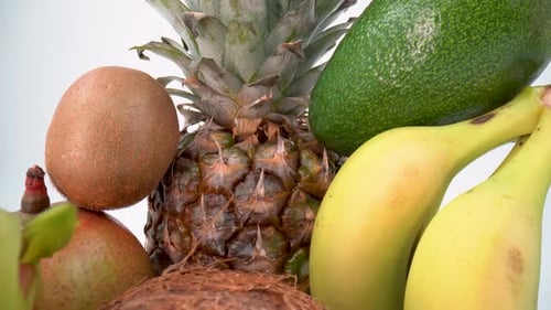 Exotic fruits close up on white background isolated 4K