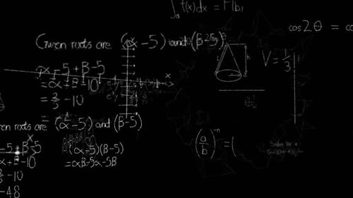 Animation of mathematical equations on black background