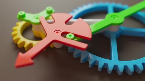 Colorful Interlocking Gear Mechanism Animation