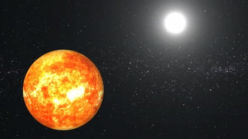 Rotating Sun sphere galaxy in space with solar system, Science and technology video concept. 1427