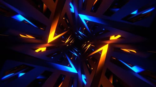 Orange And Blue Neon Curve In Mirror Tunnel Background Vj Loop In 4K