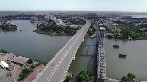 Motorway and Railway Bridges Over Wide River