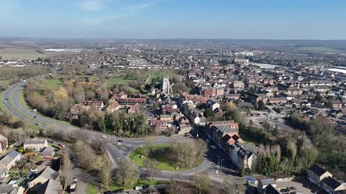 Waltham Abbey town Essex UK Panning drone aerial