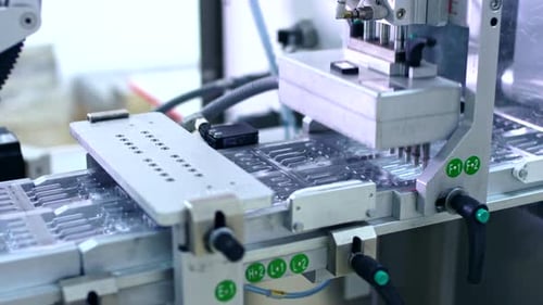 Automated Pharmaceutical Production Line Close Up