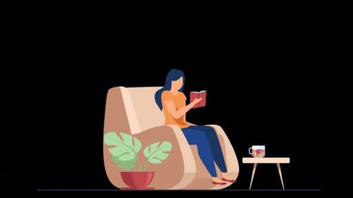 The Woman is Sitting on The Sofa and Reading a Book Alpha Channel 4K