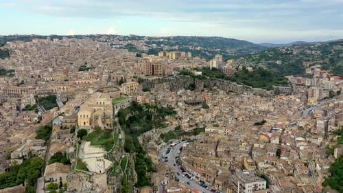 Aerial view of Modica, Sicily, Italy. Modica (Ragusa Province), view of the baroque town. Sicily, It