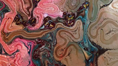 Abstract Liquid Swirls with Gold Glitter