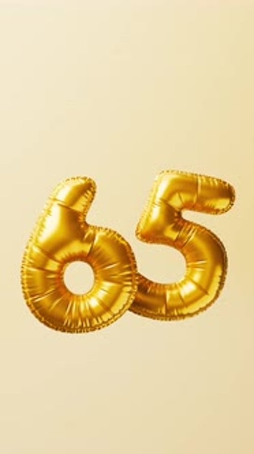 Golden Balloons Number 65 Rise and Float Animation Anniversary Concept 3d Render