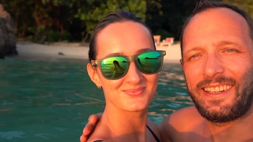 Young, Happy Couple Taking Selfie on Exotic Beach, Super 240