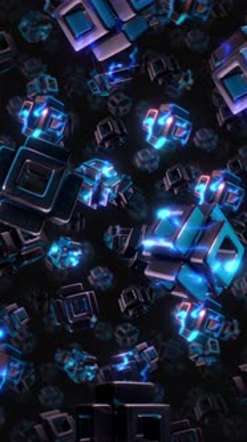 Dark Chrome Electric Abstract Cuboid Shapes Portrait Background