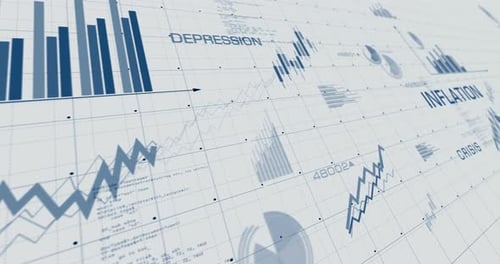 Inflation and recession crisis charts and graphs 3d diagram on paper