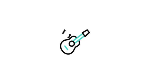 Minimalist Animated Guitar Icon with Music Notes