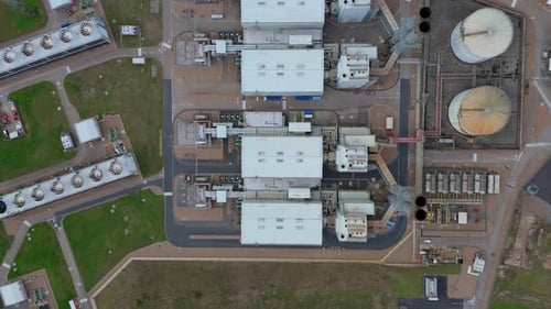 Aerial view of large power plant, United Kingdom.