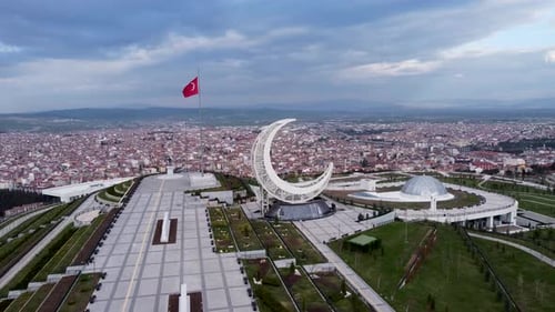 Aerial view of Camlık Hill and Balikesir city center 4K