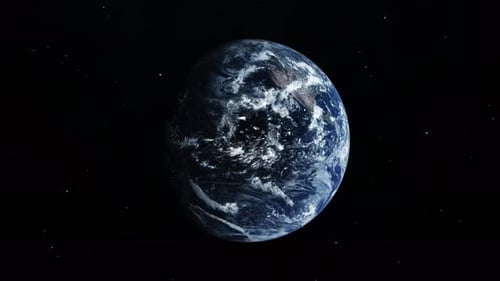 Realistic Rotating Earth in Dark Space with Clouds and Continents