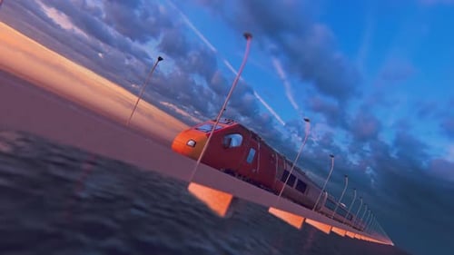 Un train à grande vitesse survole la mer
