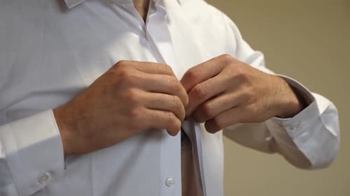 Adult Buttons Up White Dress Shirt Close Up