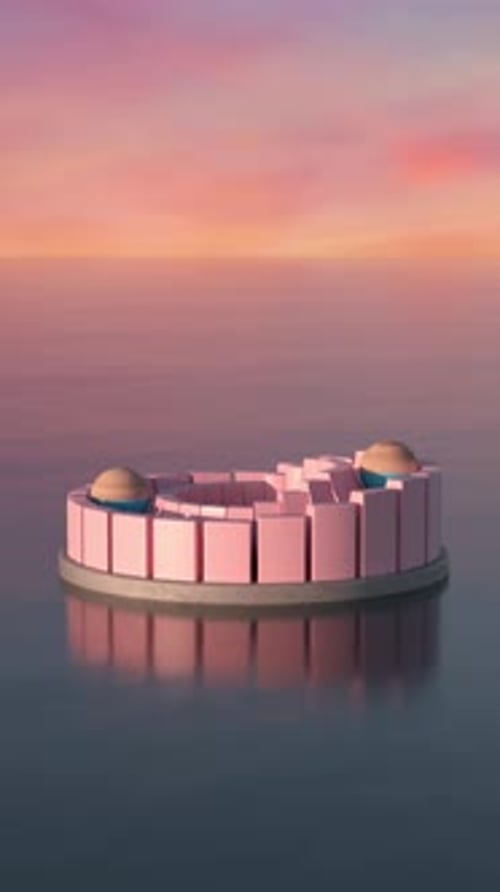 Abstract Minimalist Spheres Rolling on Circular Platform