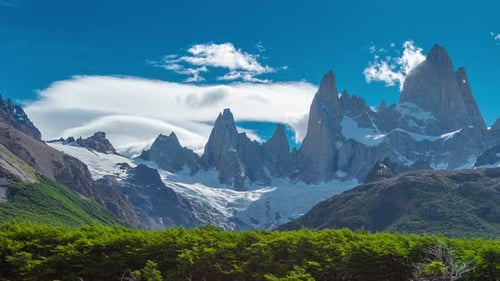Timelapse of Fitz Roy Mountain in El Chanten on the Border Between Argentina and Chile Los Glaciares