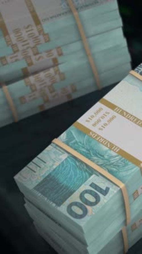 Brazilian Real Money Stack Wealth Finance Background Vertical