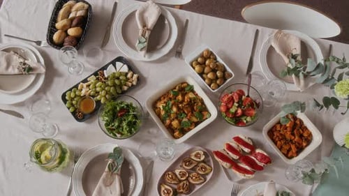 Overhead of Delicious Food Plated on Elegant Table