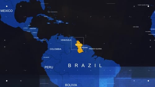 Futuristic Digital World Map with Animated Country Highlight and Glitch