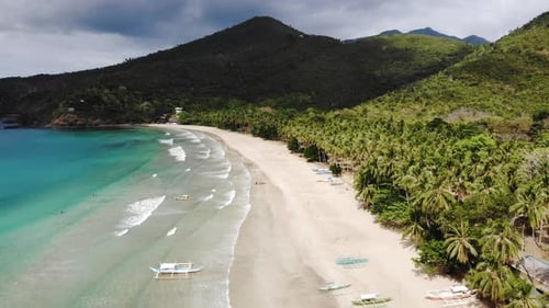 Aerial view of tropical beach on the Bulog Dos Island, Philippines. Beautiful tropical island with s