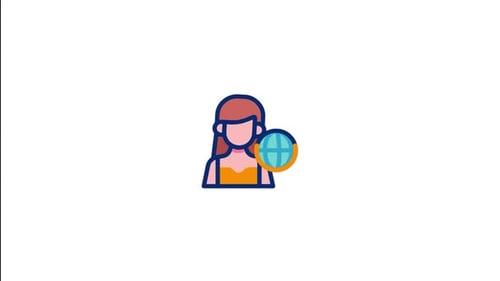Animated Woman Icon with Spinning Globe