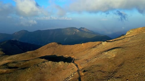 Aerial view sunset time mountain peak