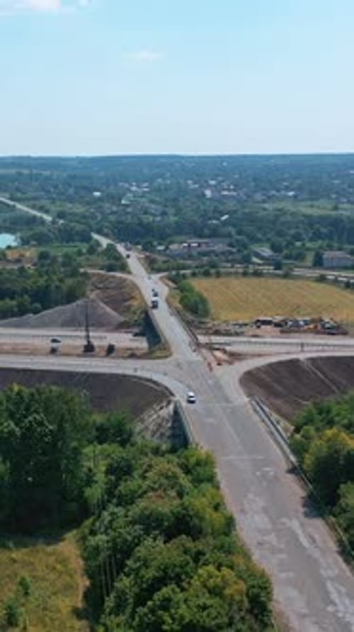 Aerial view interchange of highway. Expressway transport traffic road with vehicle movement