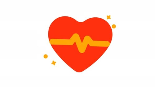 Animated Flat Design Heartbeat Icon with ECG Line