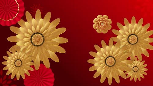 Chinese New Year Celebration Golden Flowers Loop Background