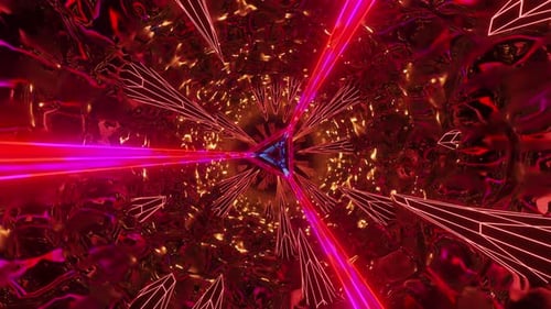 Reflektierender Tunnel mit rosafarbenen Spitzen und rosafarbenem Dreieck. Animation in einer Schleife