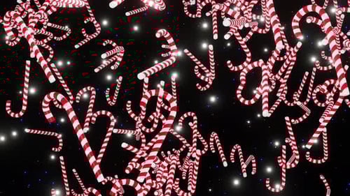Animated Candy Canes Falling with Christmas Sparkles Background