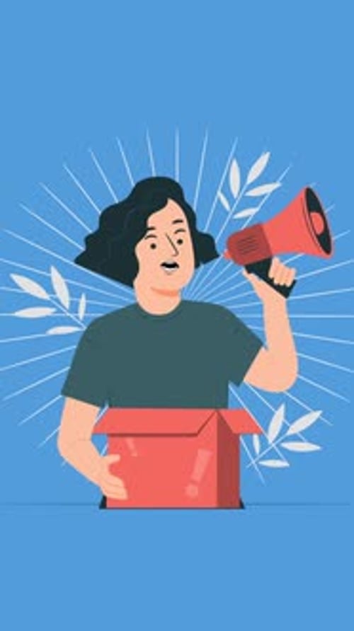 Flat Design Animation of Person Announcing with Megaphone