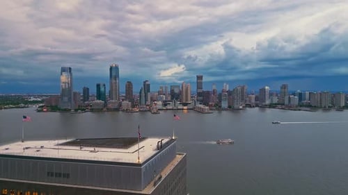 New York City Skyline at Dusk Night Aerial View NYC Near Night From Drone Famous New York City