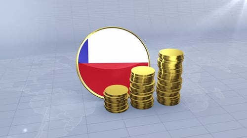 Chile Flag With Plain Gold Coins Tower