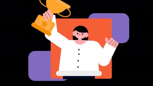 Flat Design Character Celebrates Victory with Trophy Animation