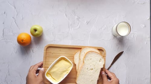 Breakfast Still Life with Bread, Fruit and Milk