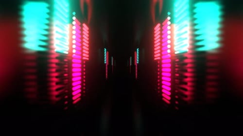 Pink Red And Turquoise Endless Tunnel With Neon Equalizer Background VJ Loop In 4K