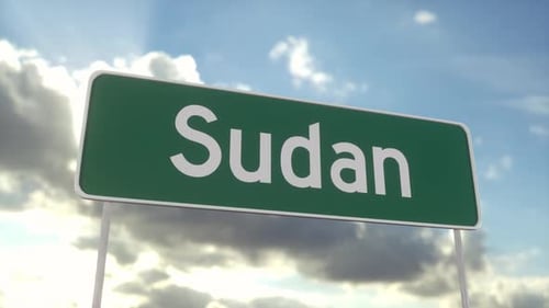 Welcome to Sudan road sign on blue sky with clouds