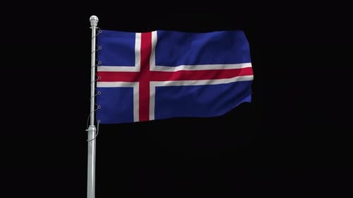 Realistic Waving Flag of Iceland with Alpha Channel